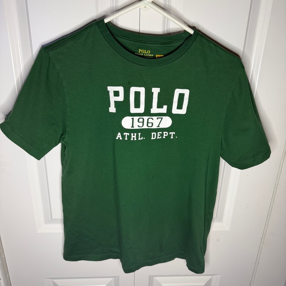 Polo Ralph Lauren Boys Size Large Graphic T-shirt "1967 Athletic Dept" Green